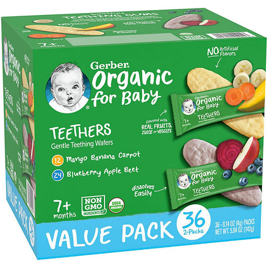 Gerber Organic Teethers, Teething Wafers Variety Pack (36 ct.)