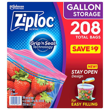 Ziploc Storage Gallon Bags with New Stay Open Design (208 ct.)