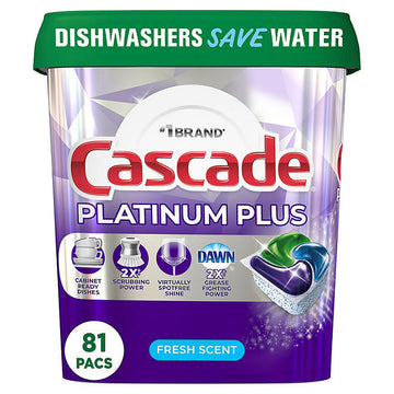 Cascade Platinum Plus ActionPacs Dishwasher Detergent Pacs, Fresh Scent (81 ct.)