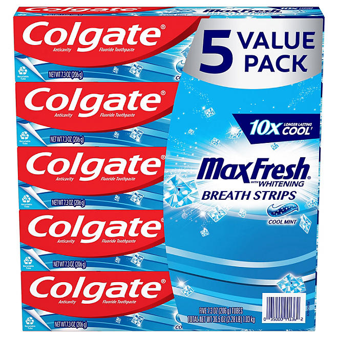 Colgate Max Fresh Toothpaste with Mini Breath Strips, Cool Mint (7.3 oz., 5 pk)