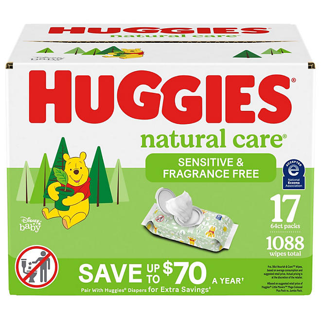 Huggies Natural Care Sensitive Baby Wipes, Fragrance Free (1088 wipes)