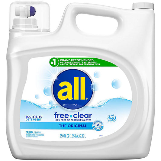 All Liquid Laundry Detergent Free Clear for Sensitive Skin (250 oz.,166 loads)