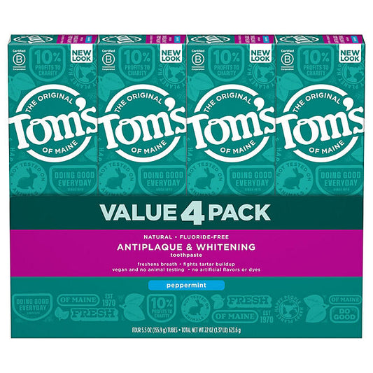 Tom's of Maine Fluoride-Free Antiplaque & Whitening Toothpaste, Peppermint (5.5 oz., 4 pk.)