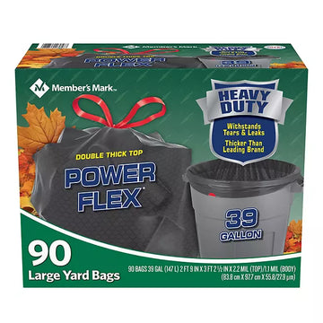 Member's Mark 39 Gallon Power-Guard Drawstring Yard Trash Bags (90 ct.)