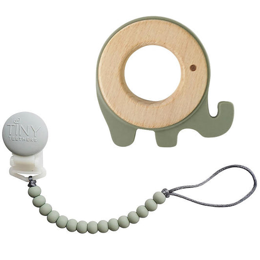 Tiny Teethers Silicone and Beech Teether with Pacifier Clip