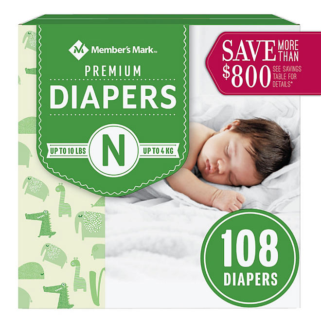 Member's Mark Premium Baby Diapers (Up to 10 lbs.)