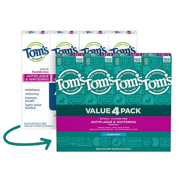 Tom's of Maine Fluoride-Free Antiplaque & Whitening Toothpaste, Peppermint (5.5 oz., 4 pk.)