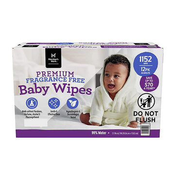 Member's Mark Premium Fragrance-Free Baby Wipes, 12 Packs (1152 ct.)