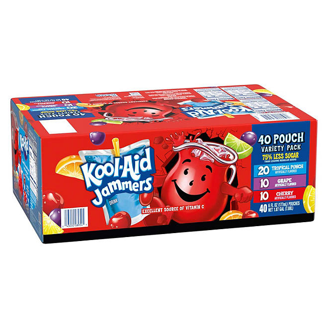 Kool-Aid Jammers Tropical Punch, Grape & Cherry Juice Pouches Variety Pack (6 fl. oz., 40 pk.)