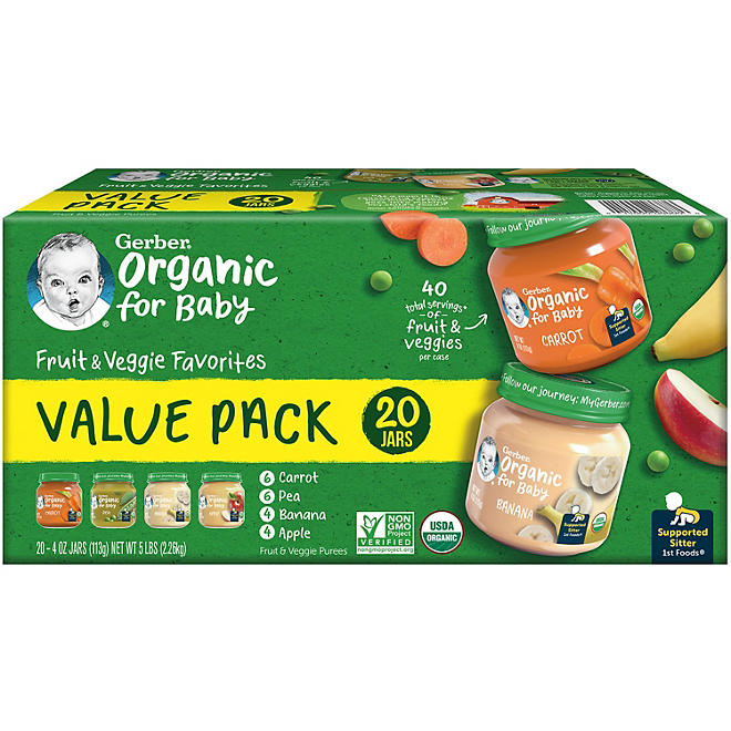 Gerber 1st Foods Organic Baby Food, Fruit & Veggie Value Pack (4 oz., 20 ct.)