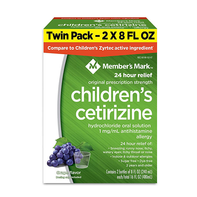 Member's Mark Children's Cetirizine Allergy Relief Oral Solution, Sugar-Free Grape Flavor (8 oz., 2 pk.)