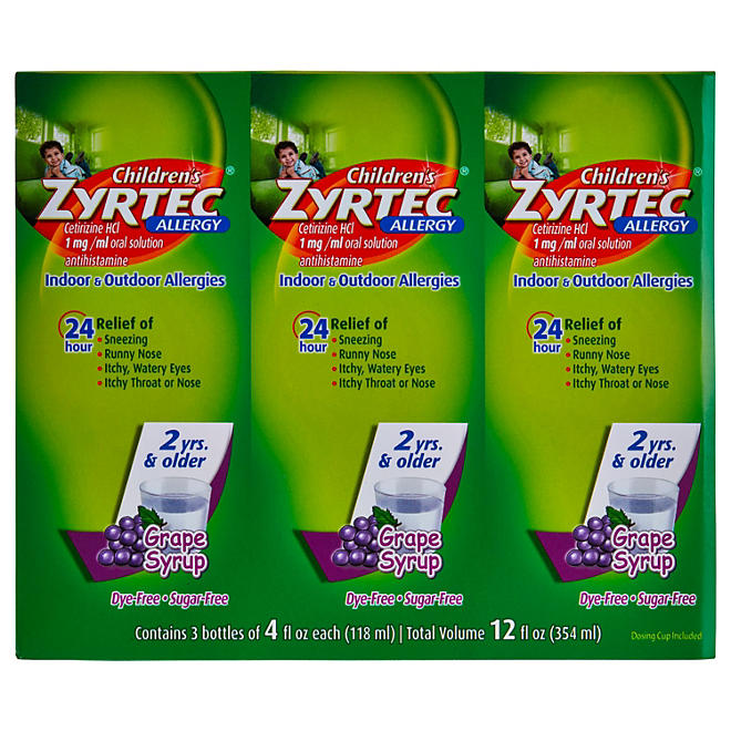 Children's Zyrtec Antihistamine Allergy Liquid, Grape (4 fl. oz., 3 pk.)