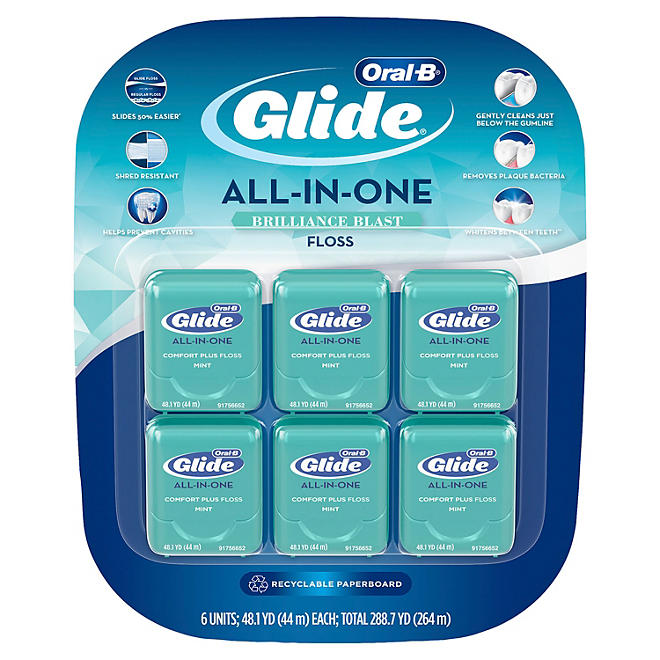 Oral-B Glide All-in-One Dental Floss, Brilliance Blast (44 m, 6 pk.)